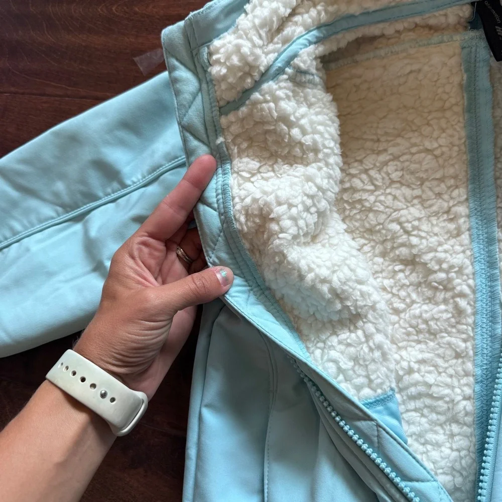 All in Motion Girls Light Blue Sherpa Small Softshell Jacket Hooded Water Resist